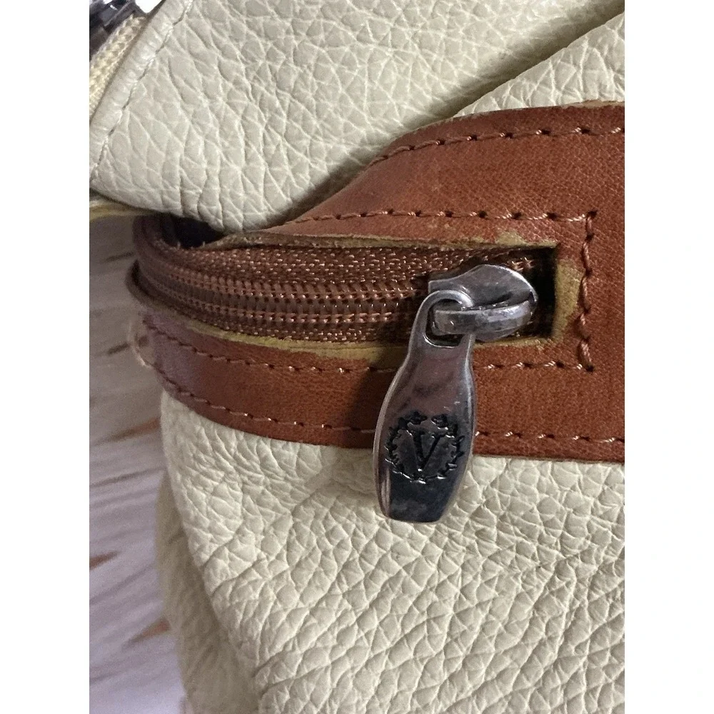Valentina Made in Italy Yellow Pebbled Leather Handbag Brown Trim Satchel Purse